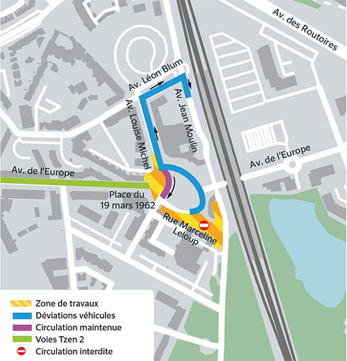 Plan et déviation du Tzen2 à Savigny-le-Temple