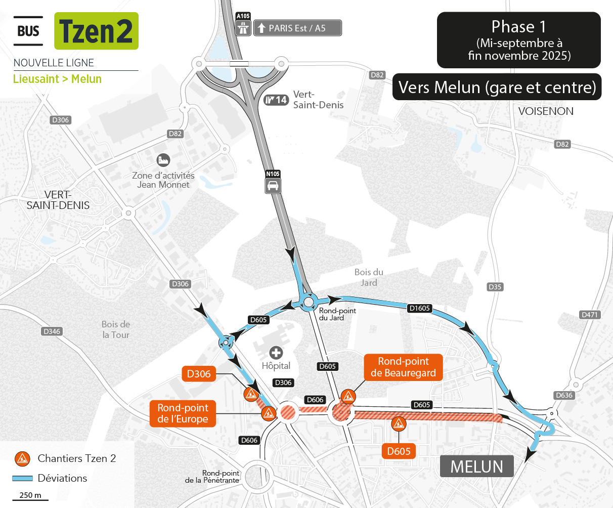 RD 306-606 Itinéraires conseillés vers Melun